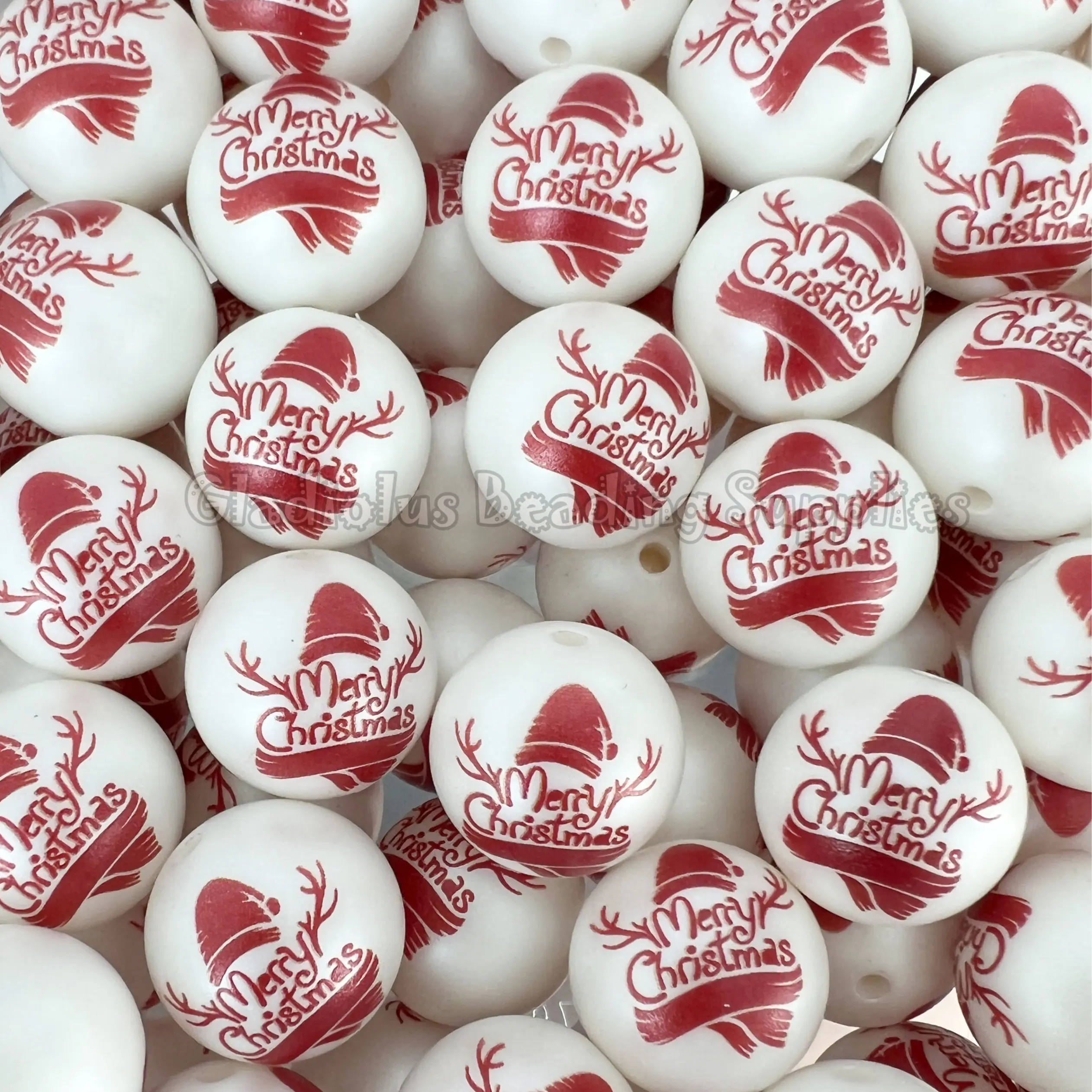 20mm Christmas Print Acrylic Bead, Christmas Beads, Bubblegum, Chunky Round, Gumball, Beading Supplies, Christmas big beads, Merry Christmas, Santa Beads