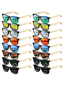 16 Piece Latest Stylish Bamboo Wood Frame Vintage Square Sunglasses, Unisex Uv400 Protection for Driving Fishing Shopping and Travel, Trendy Vintage Sunglasses, Silver Color, Gold Mirror Sunglasses