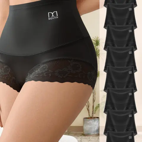 QUASTI 8PCS High Waist Underwear for Women, Sexy Lace Boxer Brief, Full Coverage Underwear Soft & Skin Friendly Women Body Slim Abdominal Underwear, Back to School Gifts for Girls