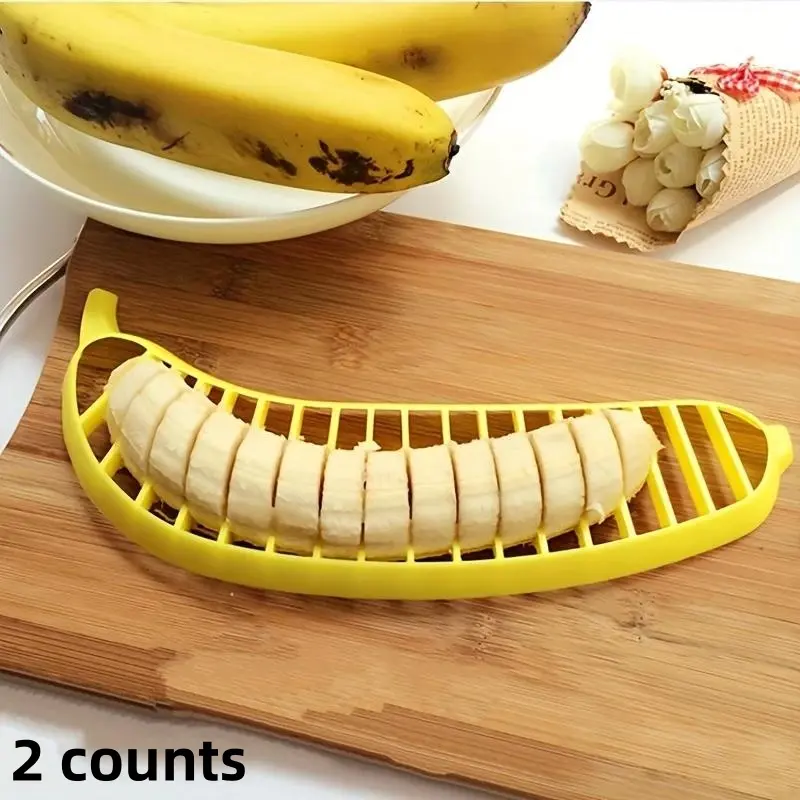 Multi-Functional Fruit Slicer with Fruit Cutting Capability, Easy-Clean Banana & Strawberry Cutter, Plastic Kitchen Tool for Dorms, Homes, Utensils