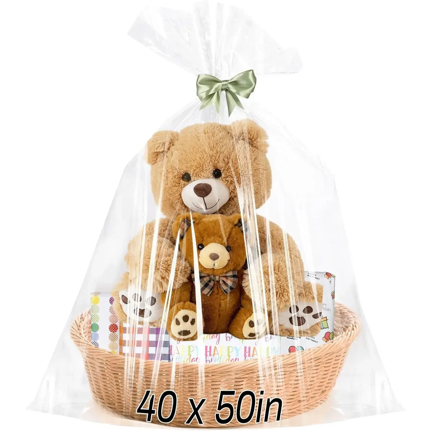 6PCS Extra Large Cellophane Gift Bags 40x50 Inch Christmas Clear Cellophane Wrap Storage Bags for Gift Baskets Baby Bridal Shower Wedding Party Favor Birthday Candy 2.5 Mil Thick