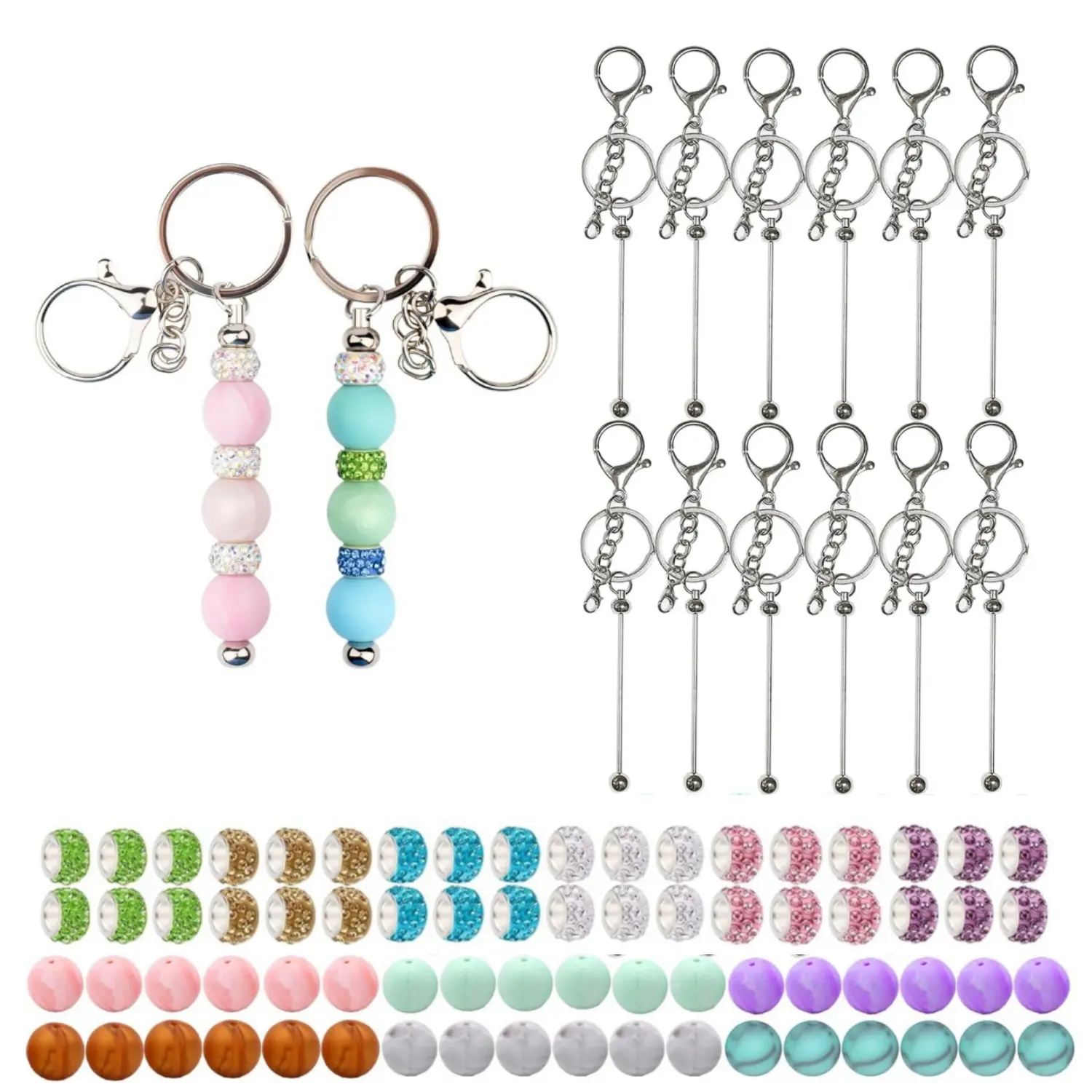 84Pack Beadable Keychains Set, Bulk Beadable Keychains Bars DIY Blank Keychain, Metal Beaded Keychain with Bars Silicone Beads Spacer Beads - Home Improvement.