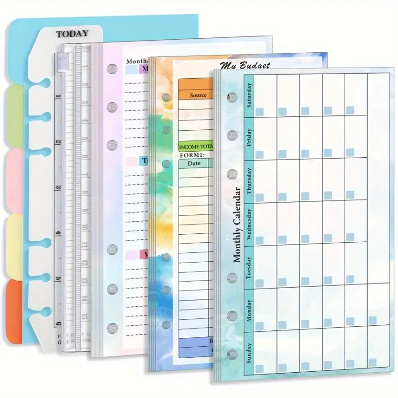Comprehensive 82-Sheet Organizer Pack: 6-Hole Homeschool Planner Refills, Monthly/Weekly Budget, Binder Pocket & Sticker Rulers, Tear Off Calendar, Planner Notebook