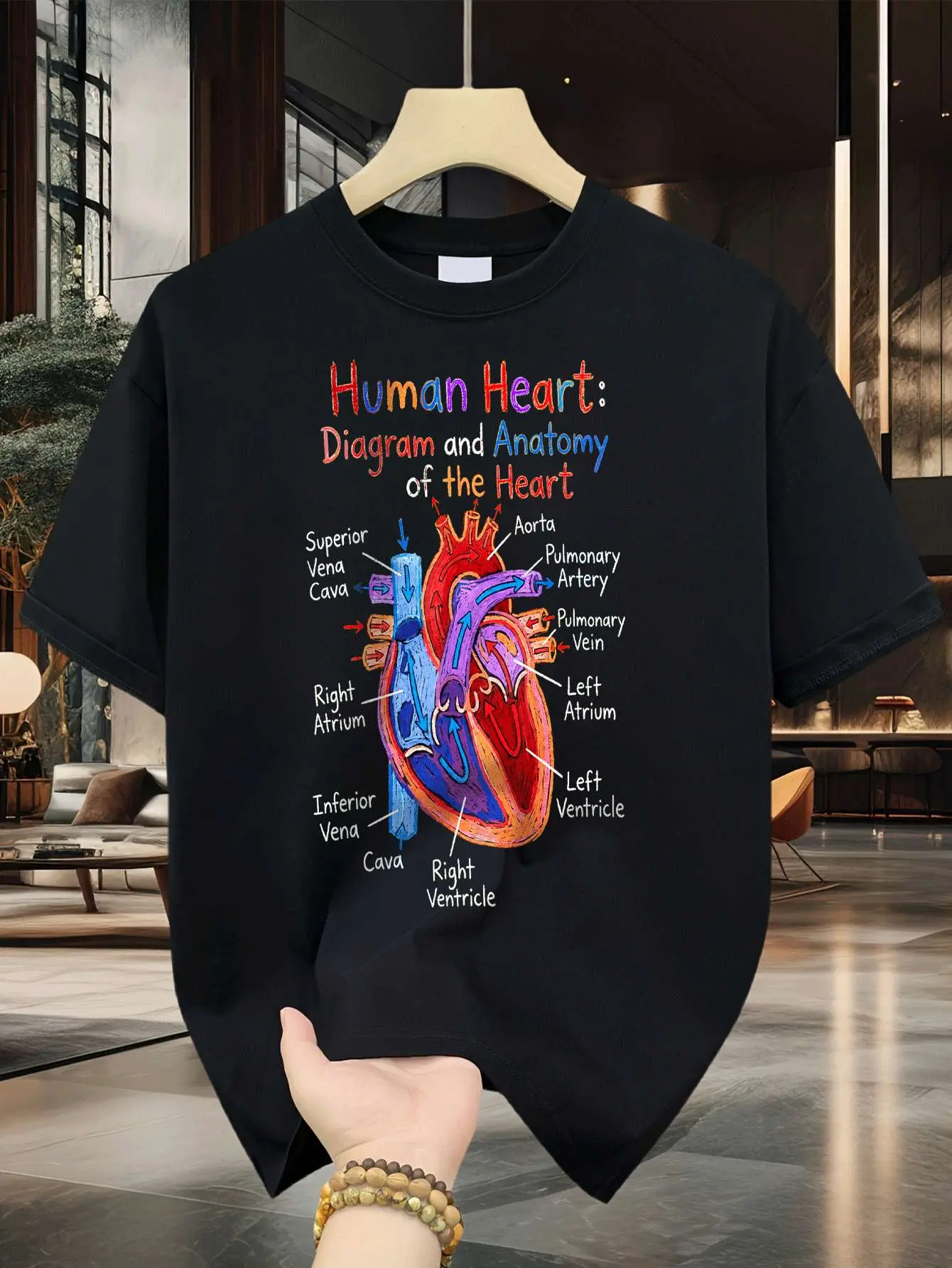 Human Heart Diagram Anatomy Men'S Printed T-Shirt unisex soft cotton short sleeve t shirt, vintage graphic casual tee for men women teens, perfect birthday holiday gift for camping travel gym daily street  wear