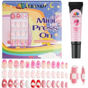 EBANKU 78Pcs 3 Pack Press on Nails kids, Children Acrylic Fake Nails Cute Full Cover Short Stick On False Nail Kits Set for Little Girls with Nail Glue Mommy & Me Valentine Nails Kit