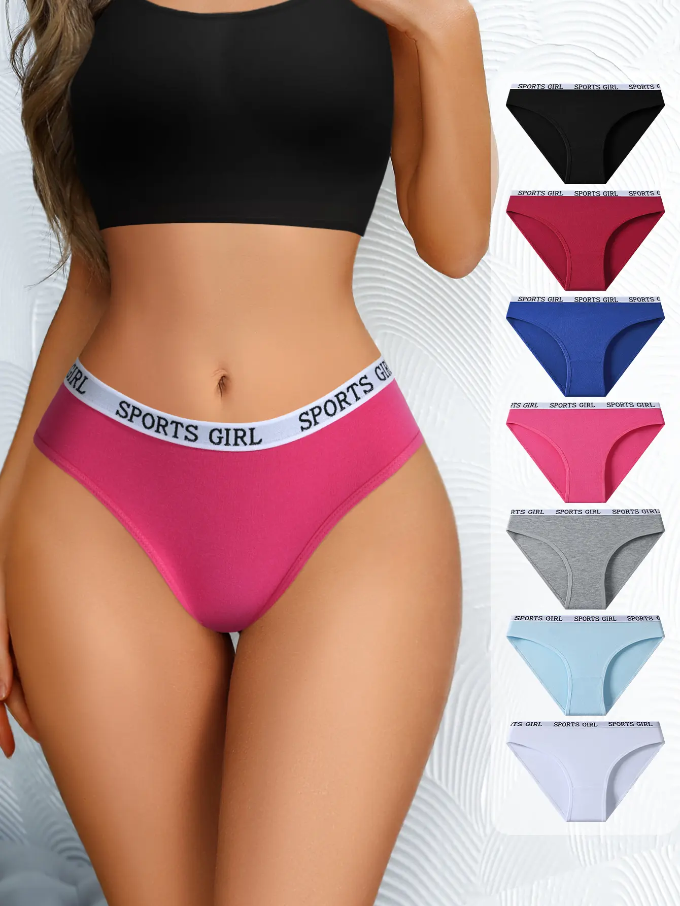 Hotcom Women's High-Rise Comfortable Panties Set - 7-Pack Mixed Color, Soft Breathable Fabric, Letter Tape, for Everyday Casual, Activewear, Sportswear