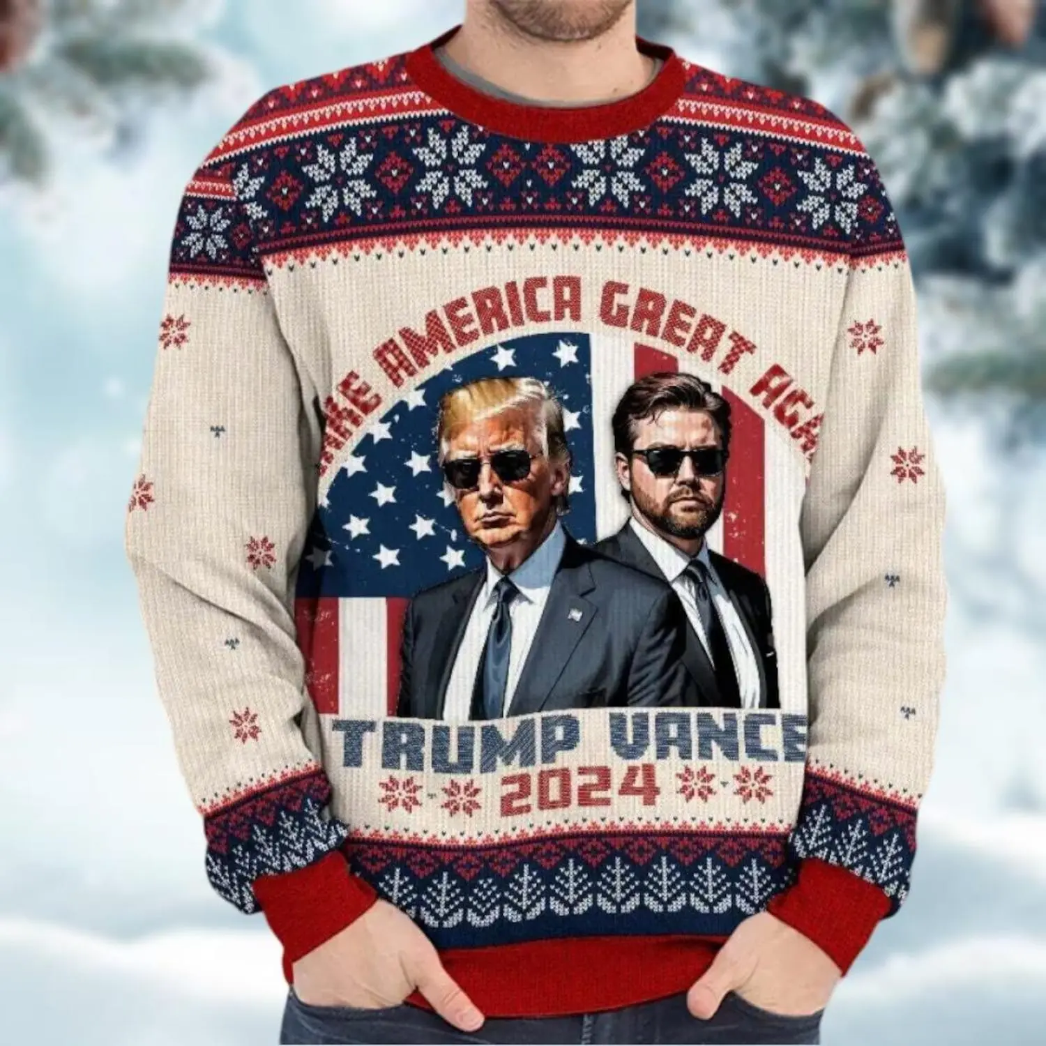 Trump Christmas Ugly Sweater, Merry Christmas Great Again Ugly Sweater, Trump Vance Sweater Men, Xmas Trump Sweatshirt