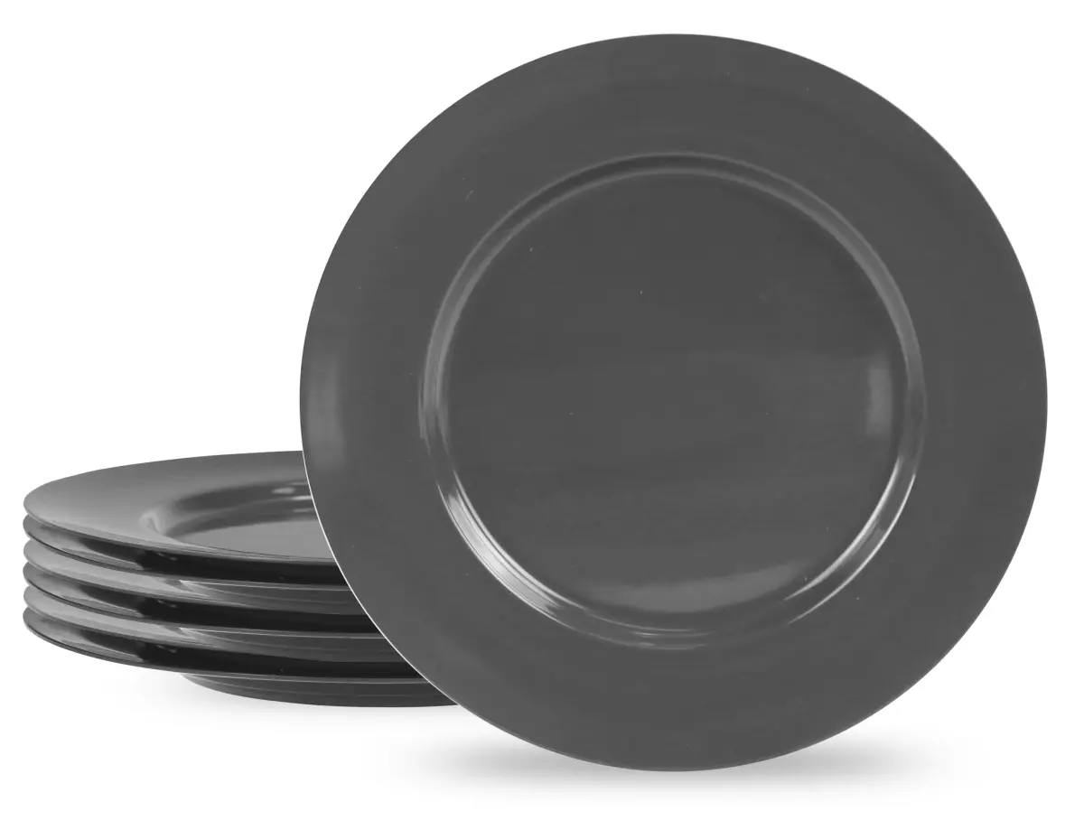 212 MAIN Reston Lloyd 71110 6-Piece 11 in. Melamine Round Charcoal Collectible Dinnerware Set, Lightweight, Dishwasher-Safe, Refined Edge Plates for Everyday Use, 5 lbs