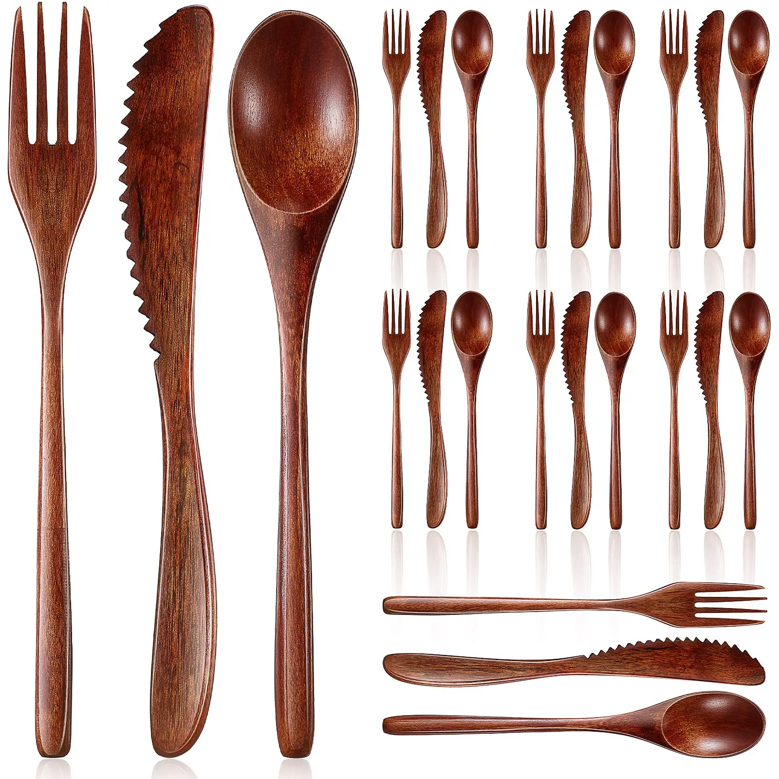 24/12 Pcs Wooden Utensils for Eating,Wooden Spoon Fork Knife Cutlery Set,Kitchen Wood Dinner Flatware Tableware Set Includes Spoon,Fork,Knife,Christmas Party Father's Day Gifts,Hand Tools Kits