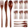 24/12 Pcs Wooden Utensils for Eating,Wooden Spoon Fork Knife Cutlery Set,Kitchen Wood Dinner Flatware Tableware Set Includes Spoon,Fork,Knife,Christmas Party Father's Day Gifts,Hand Tools Kits