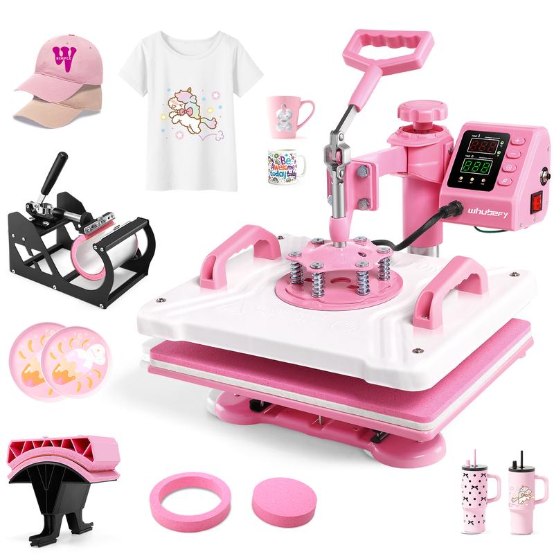 AKEYDIY Pink 15''x12'' Heat Press Machine for Tshirts, 5 in 1 Heat Transfer Machine, Heat Printing Press for Sublimation Combo with 360° Swing Away for Hat Cap Mug Plate, Beginner-friendly, Christmas Gifts Design Handicraft,TikTokShopBacktoSchool