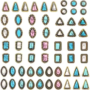 60 Pcs Turquoise Nail Charms Western Cowboy Nail Gems Charms 30 Styles Available, Western Retro, Suitable for Jewelry Making, Mobile Phone Cases, Pendants (White, Blue, Green, Pink)