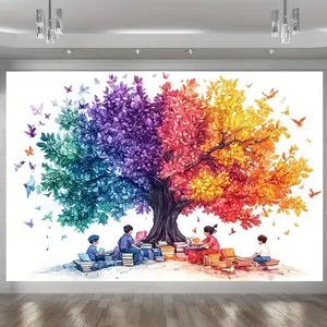 1pc African-Inspired Polyester Banner - Colorful Tree & Elephant Design, Ideal for Home, Party, or Event Decor, Party Backdrop | Cultural Decor | Durable Polyester, Elephant Decor Ornaments White