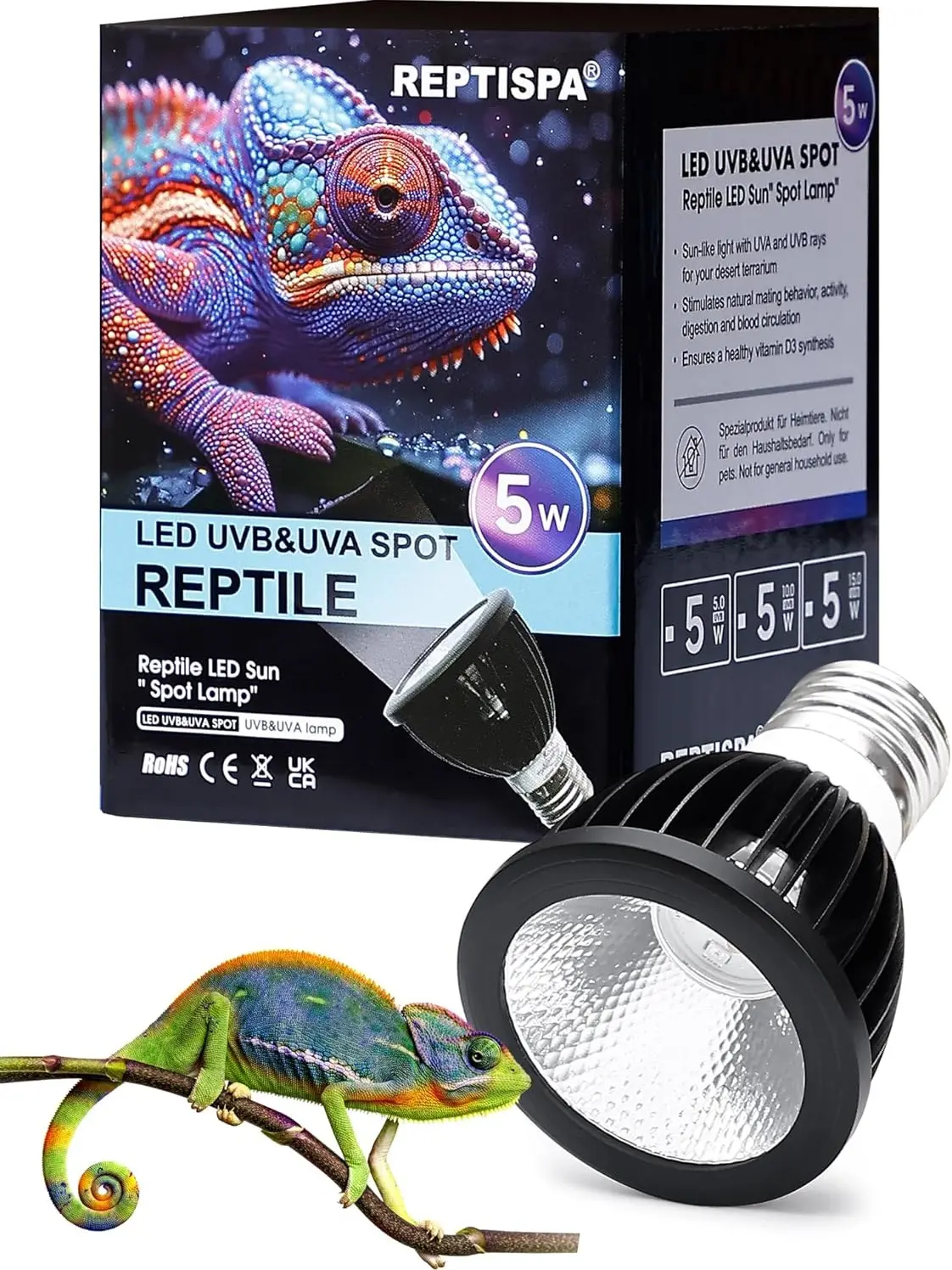 LED UVB Light for Reptiles, 10 Watts, 10.0 UVB | LED UVA UVB Lamp, For Bearded Dragon Lizard Gecko Snake Turtle, Sufficient UVB Exposure, Tropical & Desert Reptiles