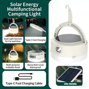Ultra-Bright Outdoor Camping Lantern, Portable Solar Rechargeable Tent Light, Dual LED Flashlight, Quick Charge Type-C, Ideal for Camping & Emergency Use