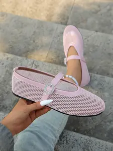 Women's Fashionable Mesh Design Slip on Sandals, Casual Comfortable Flat Sandals for Daily Wear, Lightweight Breathable Shoes for Women & Girls, Breathable Flats