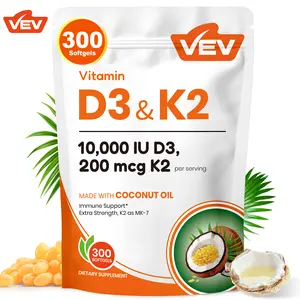 VEV Vitamin D3 K2 10000 IU, Virgin Coconut Oil, 2 in 1 Vitamins Supplement, 300 Softgels VEV Vitamin D3 K2 10000 IU, Virgin Coconut Oil, 2 in 1 Vitamins Supplement, 300 Softgels
