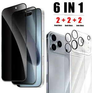 [6 Packs] Privacy Tempered Glass Film Front & Back Protector & Camera Lens Protector Compatible With iPhone Phone Screen Protectors