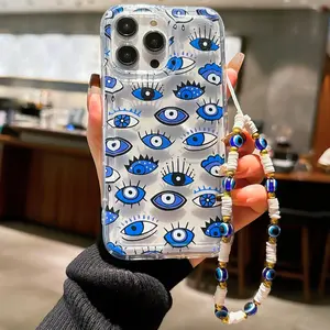 Eye Pattern Clear Phone Case with Beaded Lanyard, Creative Phone Protective Case, Anti-drop Transparent Phone Cases for iPhone 7 8 11 12 13 14 15 Series