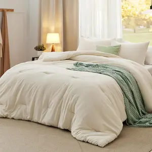 King Size Comforter Set, Light Beige Soft Prewashed Bedding for All Seasons, 3 Pieces Warm Down Alternative Bed Set, 1 Lightweight Comforter (104"x90") and 2 Pillowcases (20"x36")