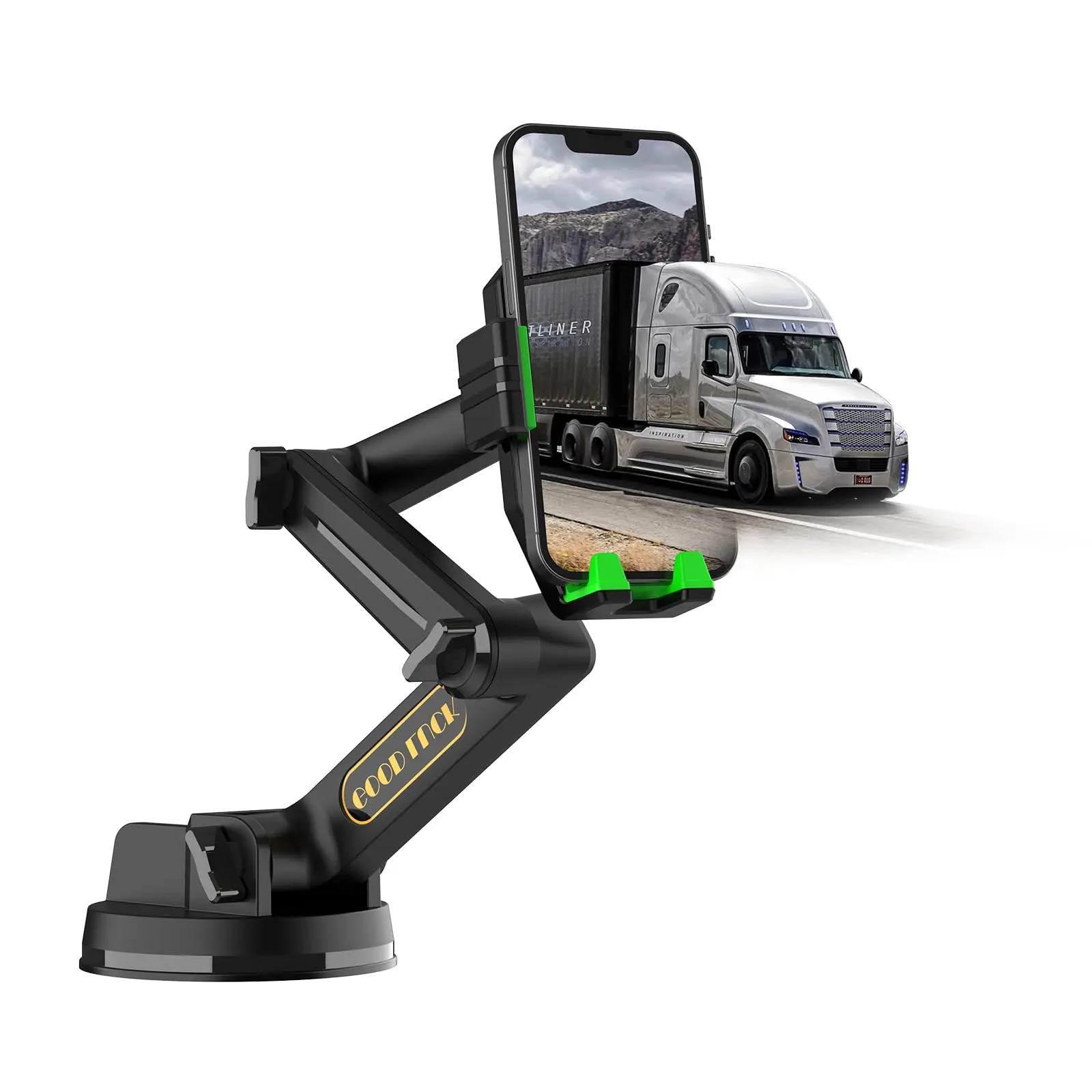 Heavy Duty Phone Holder - Long Arm, Anti-Shake Suction Cup, Compatible with All Phones & Vehicles
