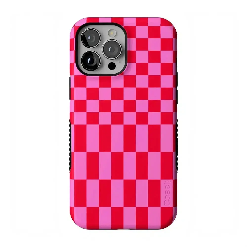 Casely iPhone 13 Pro Case | Vibe Check | Pink Checkerboard | Bold Protective Design | Compatible with MagSafe