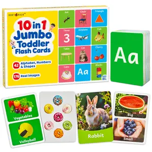 rokt&razo 10 in 1 Jumbo Toddler Flash Cards, 192 Images Montessori Educational Flashcards | Alphabet, Numbers, Colors, Shapes & Objects - Learning Activities for Ages 1-3, Preschool Stocking Stuffers