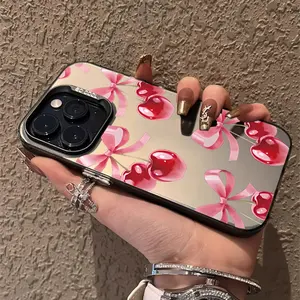 Phone case for iPhone 16 Pro Max 15 Plus 14 13 12 11 Cherry Bow Pattern Full Body Protection Anti-Scratch PC Smartphone Cover Protector Screen Protector Black Silicone Protective Casing