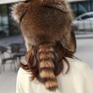 Raccoon Tail Mood Hat Retro Y2K Style with Detachable Fluffy Earmuffs Hypoallergenic Cozy Winter Accessory Machine Washable Cottagecore Hat for Outdoor & Casual Wear