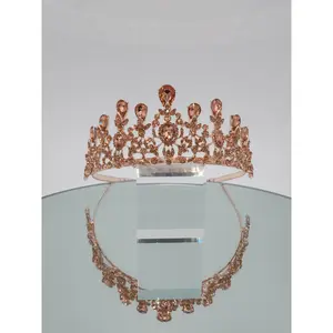 Rose Gold Tiara #312 - 2.5" Tall Crown with Rhinestones & Secure Comb - Lead-Free Nickel-Free Metal Alloy - Elegant and Luxurious