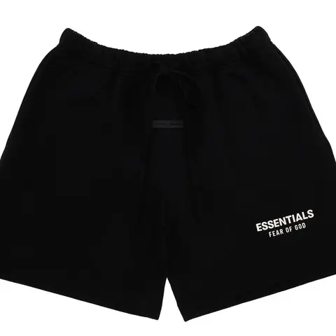 Fear of God Essentials Jet Black Oversized Mens Casual Fit Shorts - 100% Authentic Streetwear Men's Bottoms, New Summer Apparel, New with Bag