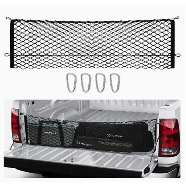 Cargo Net Stretchable for Pickup Truck Bed, Adjustable Accessories for Storage Secure Nets, Stretchable Tailgate Net with Hook, Compatible for Chevy Silverado Ford LTZ WT LS F150 F250 (140x40cm) Car Exterior Accessories