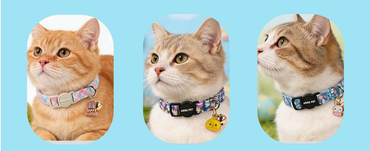 ARING PET 2 Pack Easter Cat Collars, Breakaway Kitten Collar with Bell and Charm - Easter Egg & Chick Pattern Accessory for Cute Girl Boy Cats