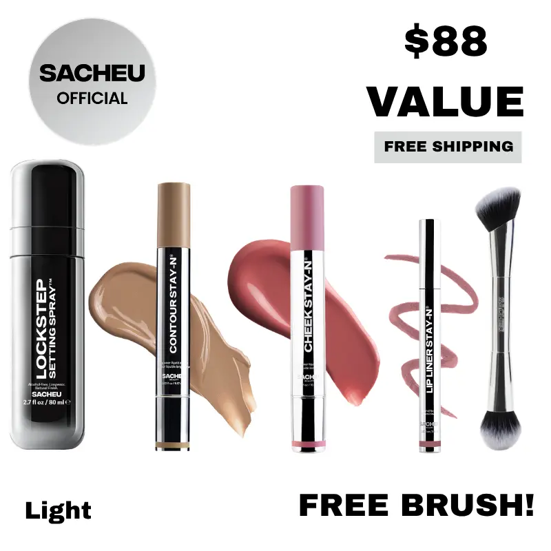 STAY-N All Day - Everyday Long-Wear Essentials - Lip Stain, Blush, Contour, Setting Spray & FREE Dual-Ended Brush - LIVE EXCLUSIVE