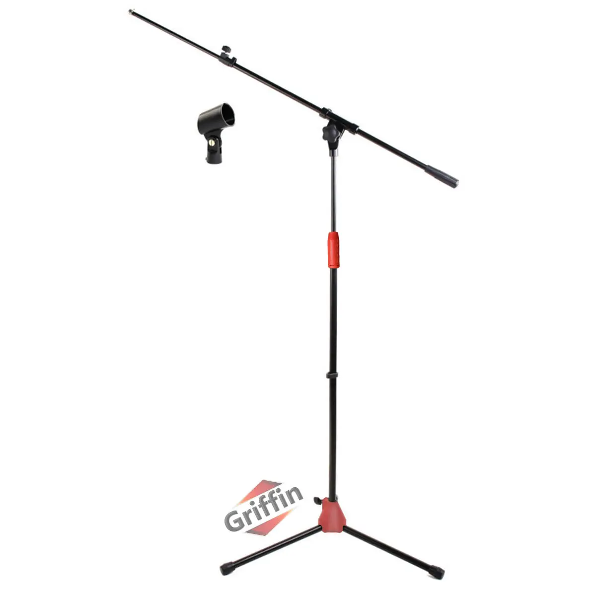 Microphone Stand by GRIFFIN with Telescoping Boom and Mic Clip Package | Portable with Collapsible Legs & Removable Arm | Tripod Premium Quality for Studio, Karaoke, DJ Live Performances, Conferences