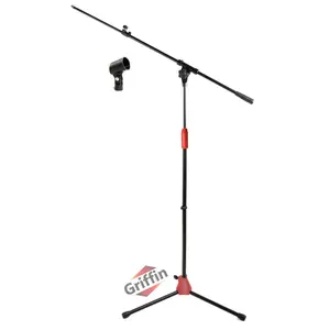 Microphone Stand by GRIFFIN with Telescoping Boom and Mic Clip Package | Portable with Collapsible Legs & Removable Arm | Tripod Premium Quality for Studio, Karaoke, DJ Live Performances, Conferences