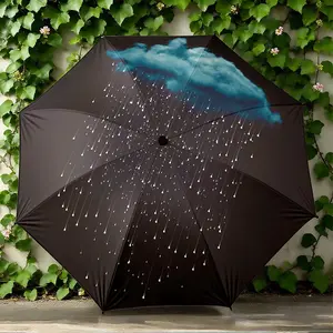 1PC Personalized Folding Umbrella in Deep Blue with Rain Cloud Pattern, Suitable as a Birthday Gift, for Various Holidays, Travel, and Gifting