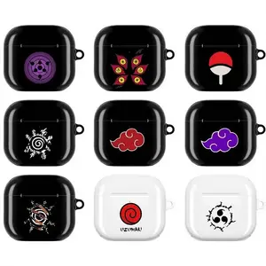 Anime-Inspired Ninja Clan Symbol AirPods Case, Mystic Eye, Spiral Power & Shadow Cloud Icons, Dark Black & White Japanese Ninja Aesthetic, Powerful Jutsu Emblem, Minimal Art, Durable Protective Cover for AirPods