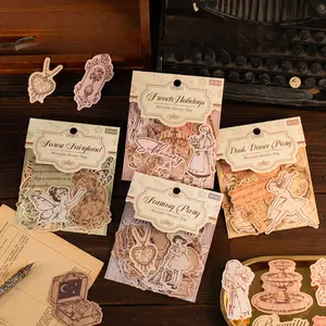 120 piece writable vintage sticker pack with text, plants flowers, vintage girl theme, retro minimalist style, paper, self adhesive, DIY journal decoration scrapbook material sticker pack