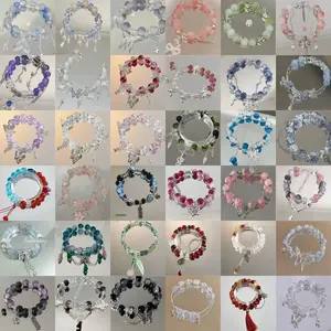10pcs/20pcs Chic Flower & Butterfly Charms Glass Beaded Bracelets, Light Blue & Pink Beads Cute Bow Accents for Daily Wear or Gifting Ideal Valentine's Day Gift
