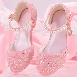 Sparkling Crystal-Encrusted Pink High Heel Shoes with Matching Dress/Gown -,Stage Performance s for Recitals & Pageants - & TPR Sole