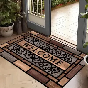 1 Piece Rustic Wood Grain Welcome Doormat - Durable, Machine Washable Material, Stylish Brown Pattern, Ideal for Home Entry and Decor, Front Door Welcome Mat, Boho Rug
