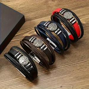 Tree of Life Magnetic Buckle Bracelet, Vintage Bohemian Tree of Life Charm Bangle, Multicolor Handmade Wrist Jewelry with Black Brown Blue Red Optional, Stylish Casual Daily Wear Accessory Perfect for Party Dating Festival Gift for Men Women