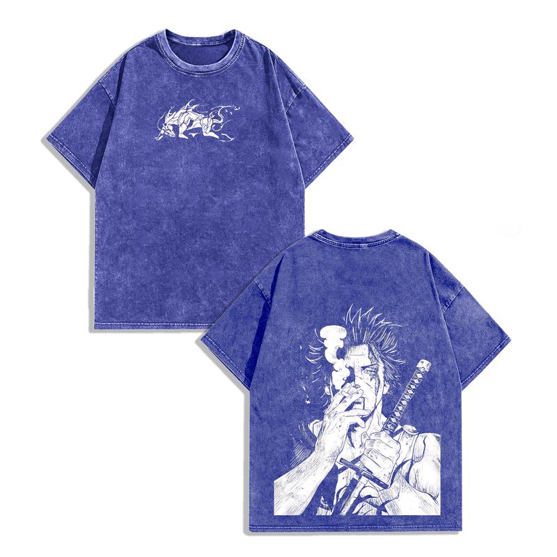 Yami Sukehiro x Black Bulls Black Clover Anime Double Printed Vintage Washed Tee Top Anime graphic Soft Casual graphic tee Everyday Fit