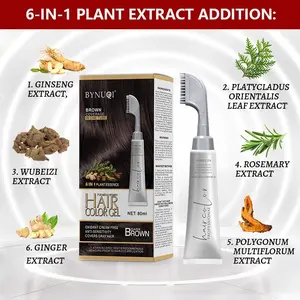 Bynuqi Natural Plant Hair Dye Gel, Deep, Ammonia-Free, Quick Coverage, Gentle Anti-Sensitive, Unisex, 80ML, Recyclable Packaging