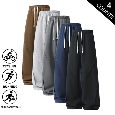 4-Pack Men’s Baggy Casual Sweatpants with Elastic Drawstring Waist, Loose Fit, Wide-Leg Pants – Soft, Comfortable Streetwear Joggers for Everyday Wear ****