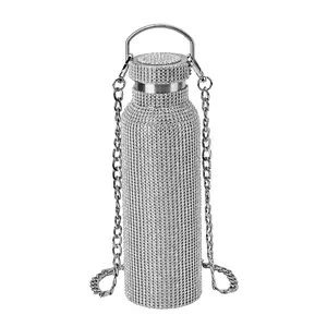 Shop LC Pink Crystal Double Walled Stainless Steel Water Bottle with Detachable Chain Shoulder Strap 20oz Mothers Day Gifts