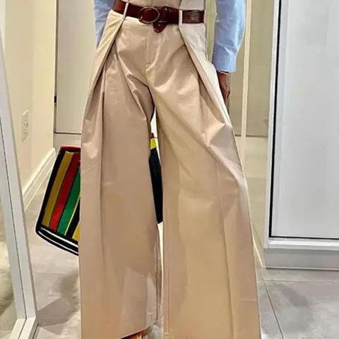 Women's Solid Woven Pleated Plicated Casual High Waisted Wide Leg Fit Pants, Casual Comfy Everyday Trousers for Daily Wear, Ladies Bottoms for Fall & Winter Aesthetic, Womenswear, Casual Lounge Pants