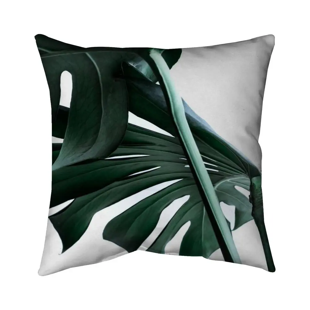 360 Stand Monstera Deliciosa Monstera Leaf Pillow, 16x16 in, Botanical Green Floral Design, Nature-Tropical Vibe, Polyester Fill, Home Decor Textile Soft Furnishing, Botanicals Standard Pillows, Floral Standard Pillows
