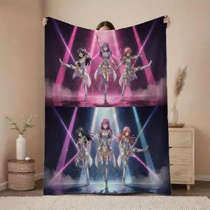 1pc K-Pop Holding Microphone Interactive Printed Blanket Suitable For Sofa/Bed, 100% Polyester Non-Woven Digital Printing, All-Season Comfortable, Fashionable Gift For Friends warm flannel blanket